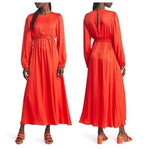 Farm Rio Red Long-Sleeve Cutout Maxi Dress